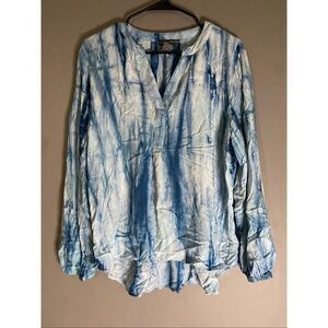 Chelsea & Theodore Tie Dye V Neck Button Up Long Sleeve Elastic Cuffs XL